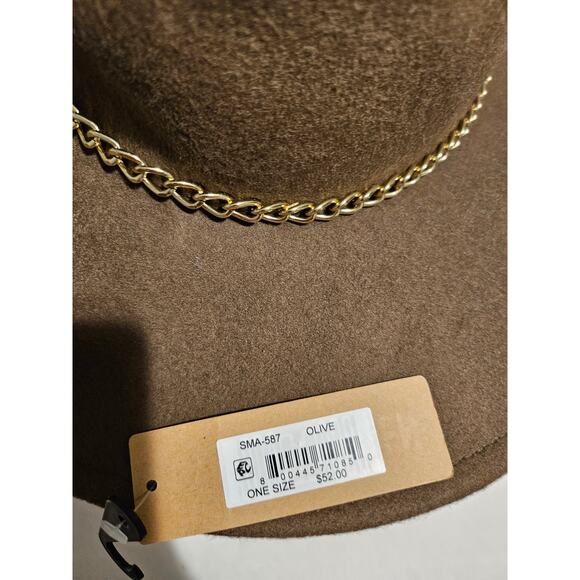 NWT Steve Madden Olive Green Hat With Gold Chain Accent - Picture 4 of 5